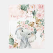 Couverture Polaire Joli Boho Tropical Elephant Blush Rose Floral (Devant)