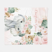 Couverture Polaire Joli Boho Tropical Elephant Blush Rose Floral (Devant (Horizontal))