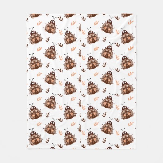 Couverture Polaire Joli Brown et beige Ladybug et Motif de fleurs (Devant)