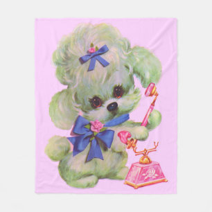 Couverture Polaire joli caniche avec téléphone rose