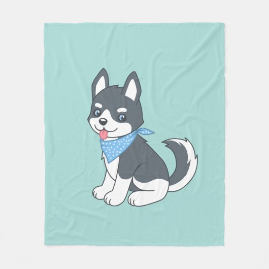 Couverture Polaire Joli Cartoon Husky Chien Chien Chien Vert (Devant)
