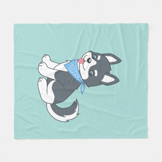 Couverture Polaire Joli Cartoon Husky Chien Chien Chien Vert (Devant (Horizontal))