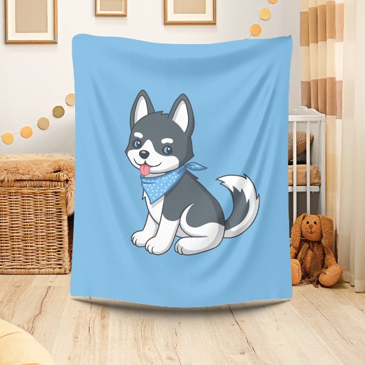 Couverture Polaire Joli Cartoon Husky Chien chiot