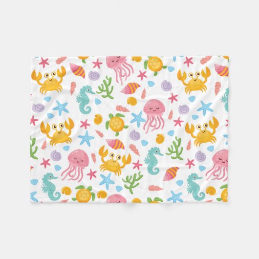 Couverture Polaire Joli Cartoon Ocean Sea Seashell, Starfish été (Devant (Horizontal))