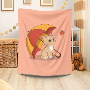 Couverture Polaire Joli Chat Chaton Rouge Jaune Parapluie Automne Ros