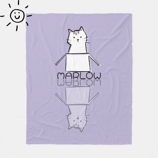 Couverture Polaire Joli Chat Violet Doodle Nom Personnalisé