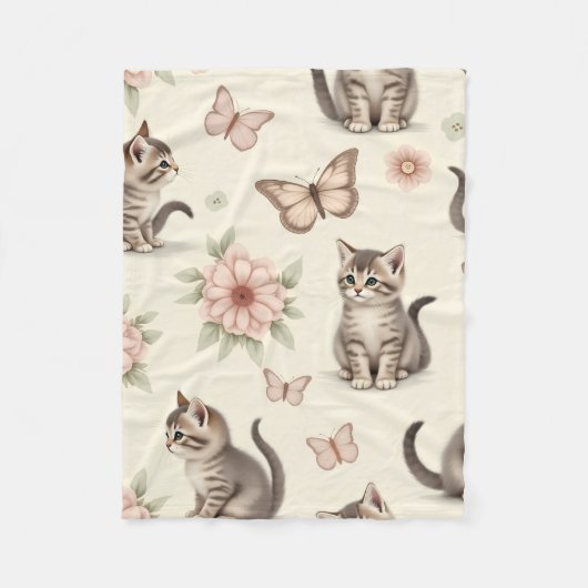 Couverture Polaire Joli Chatons et Papillons (Devant)