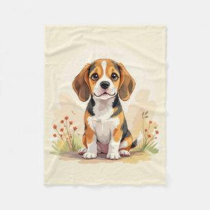 Couverture Polaire Joli chiot Beagle tricolore noir, fauve et blanc