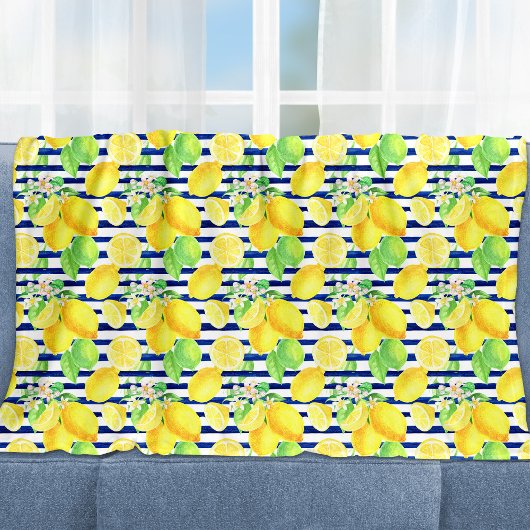 Couverture Polaire Joli citrons aquarelle sur bandes bleues