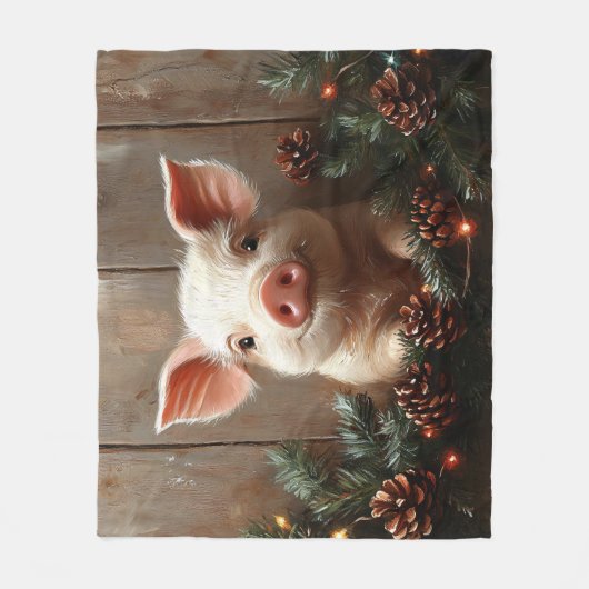 Couverture Polaire Joli Cochon de Noël Peinture rustique (Devant)