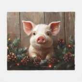 Couverture Polaire Joli Cochon de Noël Peinture rustique (Devant (Horizontal))