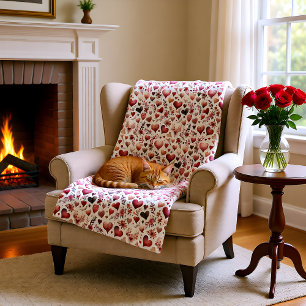 Couverture Polaire Joli Coeur rose et rouge Saint Valentin