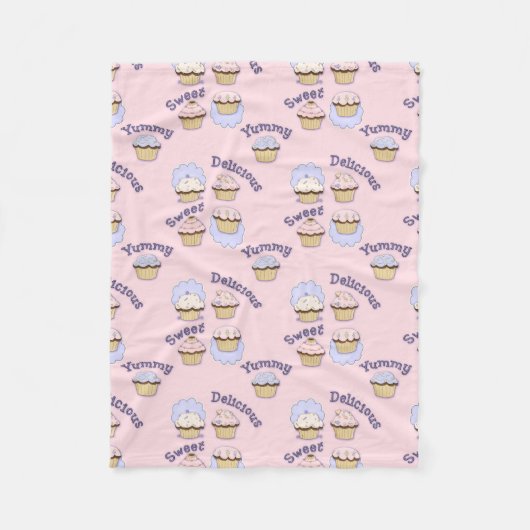 Couverture Polaire Joli Cupcakes Roses Blanche Toison (Devant)