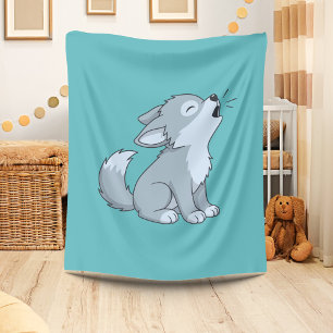 Couverture Polaire Joli dessin animé de jeune loup hurleur vert