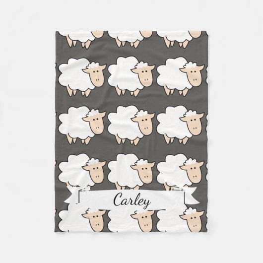 Couverture Polaire Joli dessin bébé mouton et nom en script (Devant)