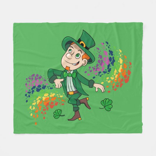 Couverture Polaire Joli et souriant dancing leprechaun, un arc-en-cie (Devant (Horizontal))