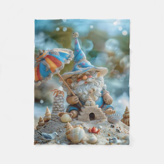 Couverture Polaire Joli gnome de plage avec parapluie (Devant)