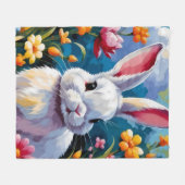 Couverture Polaire Joli Lapin Blanc Entouré de Fleurs Vibrantes (Devant (Horizontal))