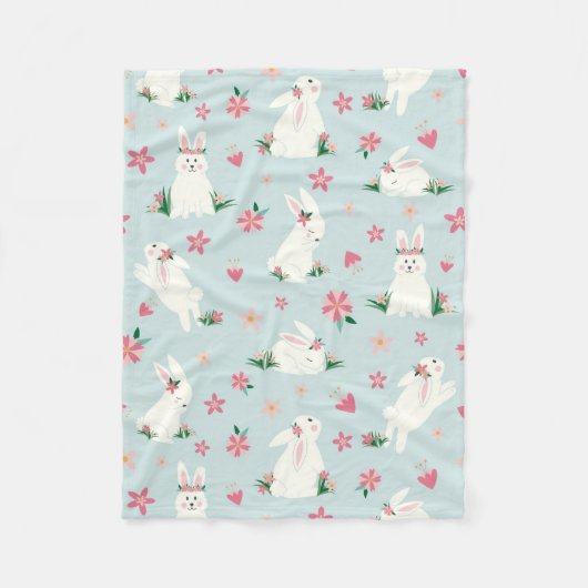 Couverture Polaire Joli lapin de Pâques Moderne rose floral (Devant)
