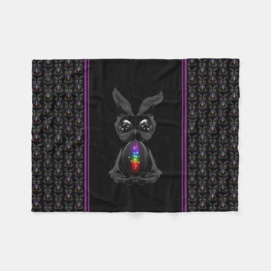 Couverture Polaire Joli lapin noir avec Soul arc-en-ciel Chakra (Devant (Horizontal))
