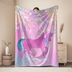 Couverture Polaire Joli licorne arc-en-ciel rose paillettes gouttes m