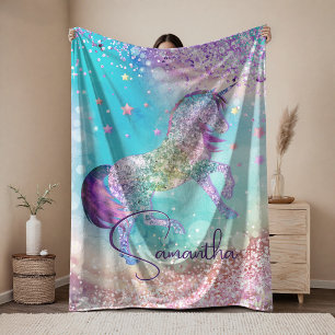 Couverture Polaire Joli licorne rose paillettes arc-en-ciel aqua mono