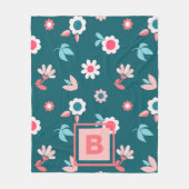 Couverture Polaire Joli Monogramme moderne rose et Turquoise motif fl (Devant)