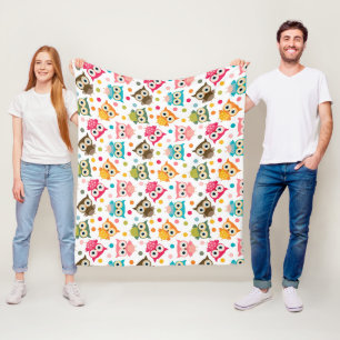 Couverture Polaire Joli motif de hibou multicolore