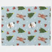 Couverture Polaire Joli motif de Noël | Bonhomme de neige, renne et a (Devant (Horizontal))