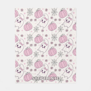 Couverture Polaire Joli motif d'Halloween de citrouille rose