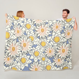 Couverture Polaire Joli motif d'oeuvres d'art florales rétro Bleu Bla