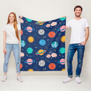 Couverture Polaire Joli Motif Planète Souriante