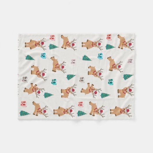 Couverture Polaire Joli Noël Cerf Noël Cadeaux et Motif d'arbre (Devant (Horizontal))