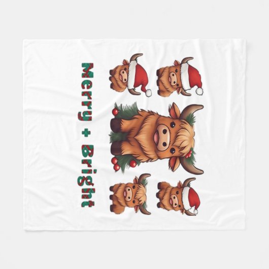Couverture Polaire Joli Noël de vache Highland Joyeux et brillant, Sc (Devant (Horizontal))
