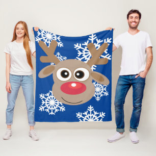 Couverture Polaire Joli Noël Reindeer Cartoon Fun de neige Fun bleu