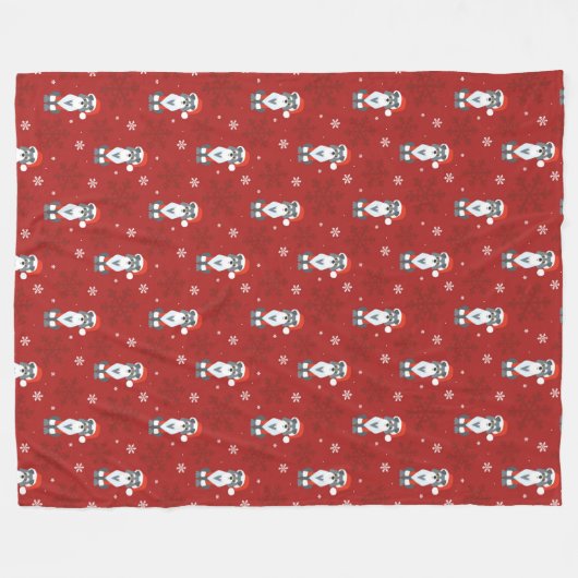 Couverture Polaire Joli Noël Schnauzer Chien Snowflake Motif Rouge (Devant (Horizontal))