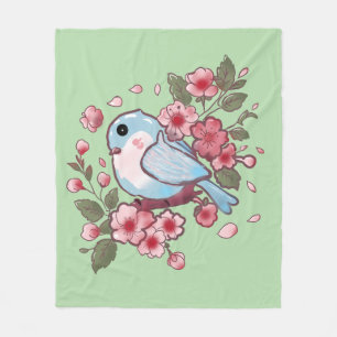 Couverture Polaire Joli oiseau bleu de printemps et aquarelle de fleu