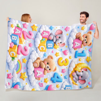 Couverture Polaire Joli ours en peluche et éléphant ABC nombres couve