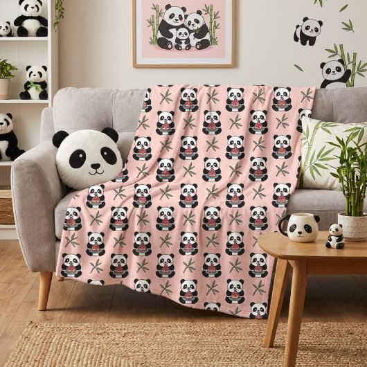 Couverture Polaire Joli Panda Rose 