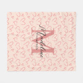 Couverture Polaire Joli Pastel Rose Coeur Motif Script Monogramme (Devant (Horizontal))