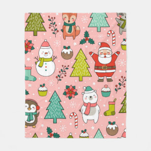 Couverture Polaire Joli personnage de dessin animé, pins et Noël e