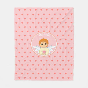 Couverture Polaire Joli petit ange avec motif de cœur sur fond rose c