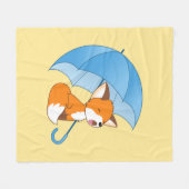 Couverture Polaire Joli Petit Renard dormant sous parapluie (Devant (Horizontal))