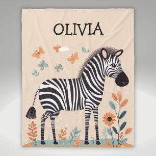 Couverture Polaire Joli petit zèbre avec des fleurs et des papillons