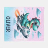 Couverture Polaire Joli pilote de Dino Trex pilotant un avion à réact (Devant (Horizontal))