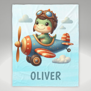 Couverture Polaire Joli pilote Trex dinosaure pilotant un avion bleu
