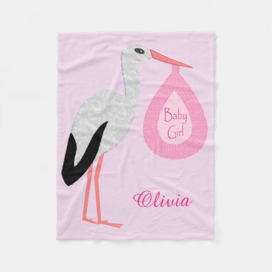 Couverture Polaire Joli Pretty Rose Baby Girl Stork Custom (Devant)