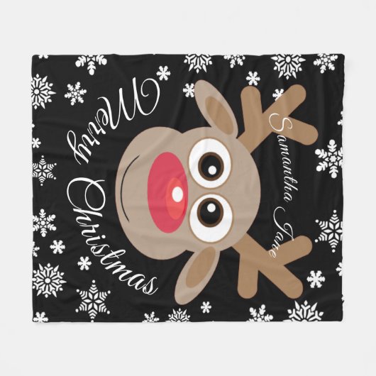 Couverture Polaire Joli renne de Noël nommé blanc Script noir (Devant (Horizontal))