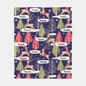 Couverture Polaire Joli rennes arbres de Noël monogramme bleu (Devant)