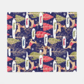 Couverture Polaire Joli rennes arbres de Noël monogramme bleu (Devant (Horizontal))
